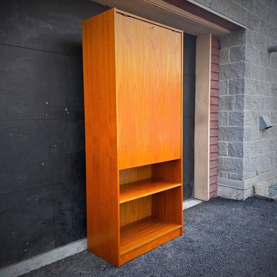 Super rare danish modern teak shelving unit with drop down table — photograph 2 of 8