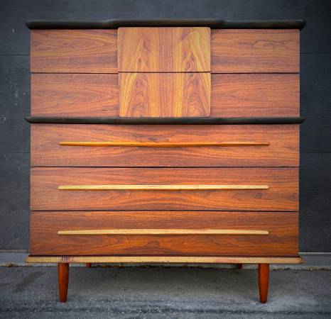 Beautiful refinished mid century modern walnut chest of drawers