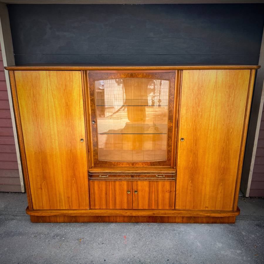 Large mid century modern teak and burled walnut hutch — photograph 4 of 10