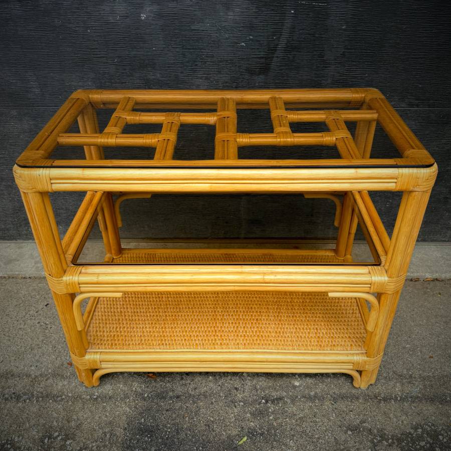 Mid century modern 70s bamboo and glass console table — photograph 2 of 5
