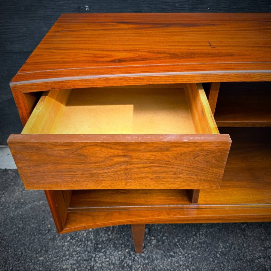 Mid century modern open walnut credenza shelving unit — photograph 6 of 6