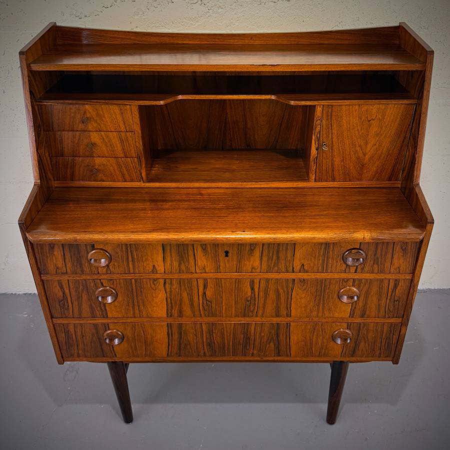 Stunning 1960s danish modern rosewood secretaire desk dresser — photograph 4 of 9