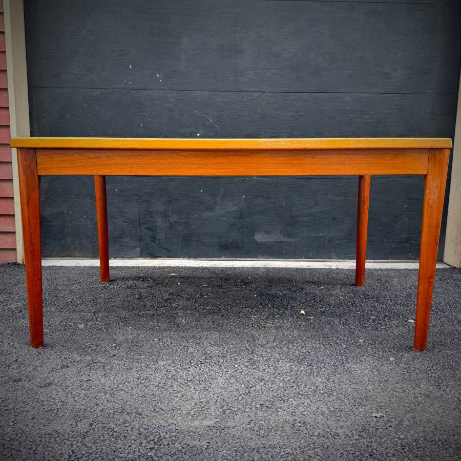 Danish modern vintage teak surfboard dining table with extensions — photograph 3 of 9