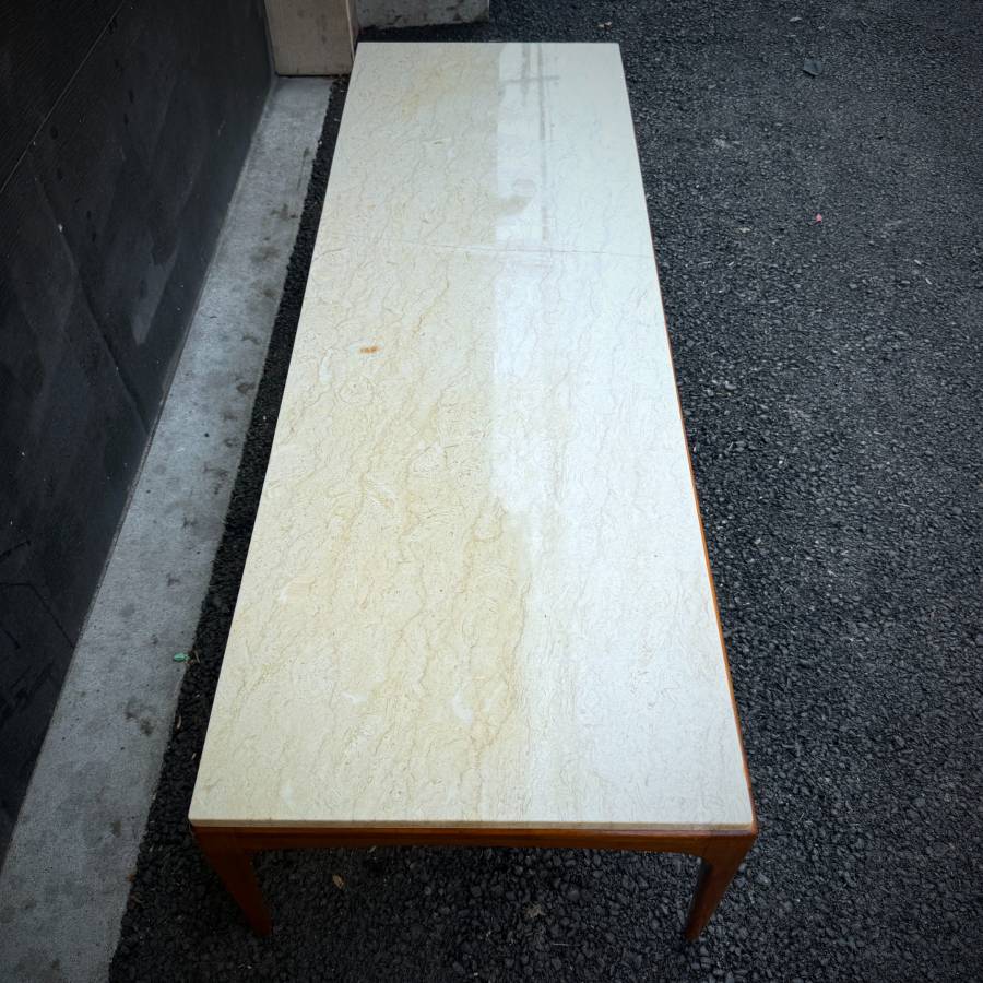 Stunning 1960s walnut and marble coffee table — photograph 6 of 7
