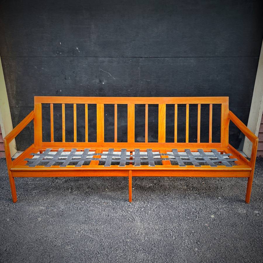 Danish modern teak 3 seater sofa couch — photograph 8 of 9