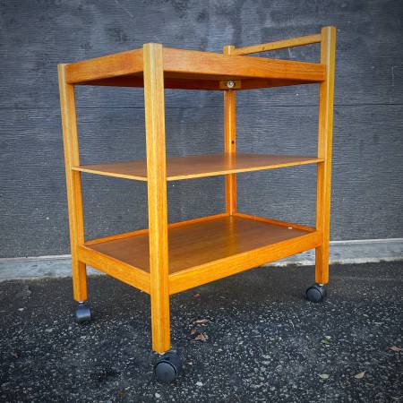 Compact mcm teak bar cart