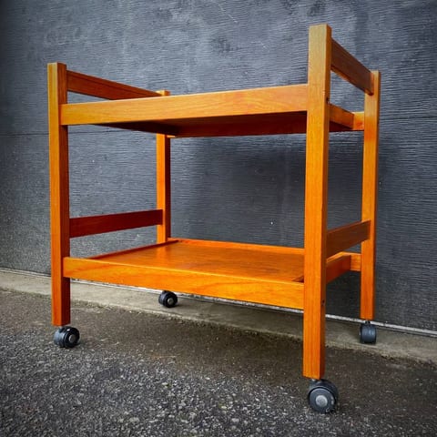 Mid century modern teak bar cart