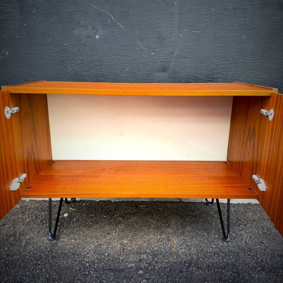 Compact mid century modern teak two door credenza — photograph 6 of 6