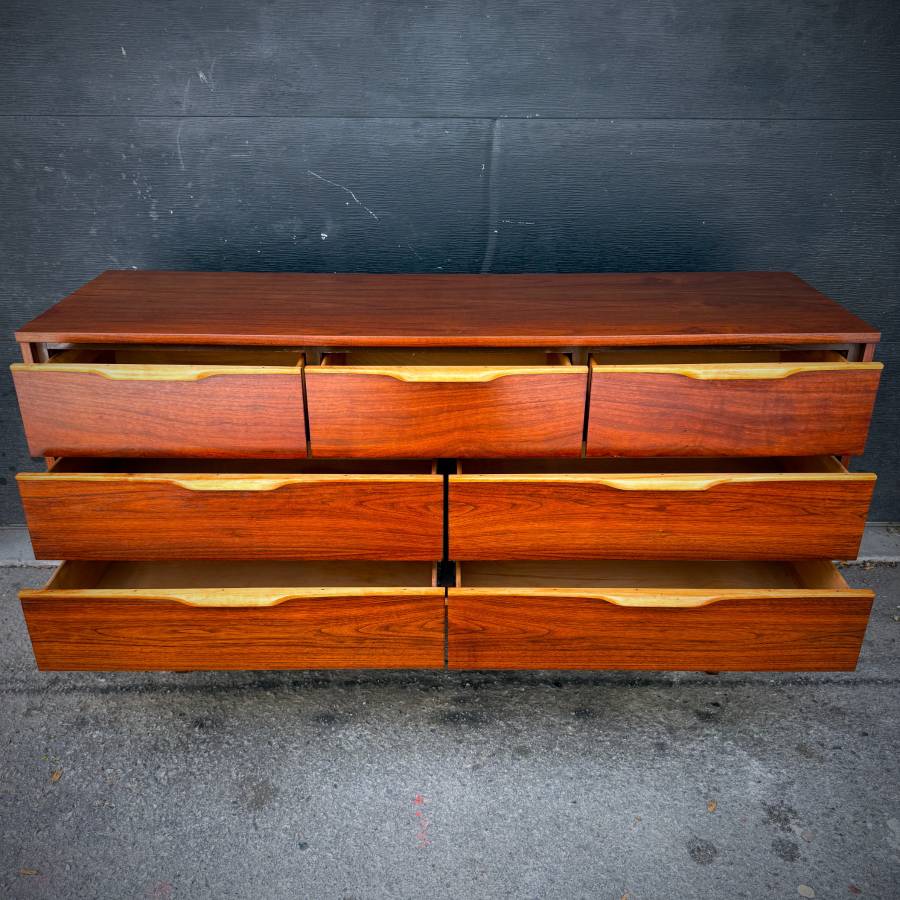 Beautiful mid century modern satin walnut low boy dresser by Vic Art — photograph 6 of 6