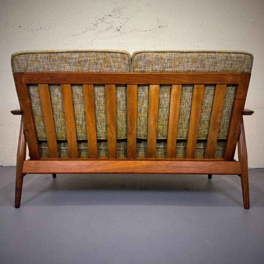 Beautiful mid century modern teak and wool love seat — photograph 7 of 9