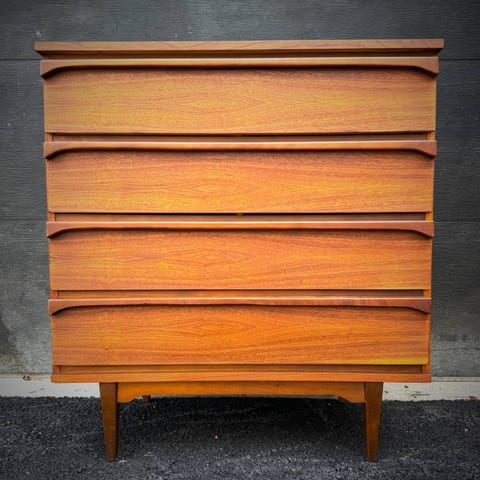1960s mid century modern walnut tall boy dresser