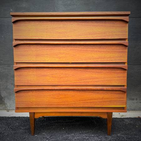 1960s mid century modern walnut tall boy dresser