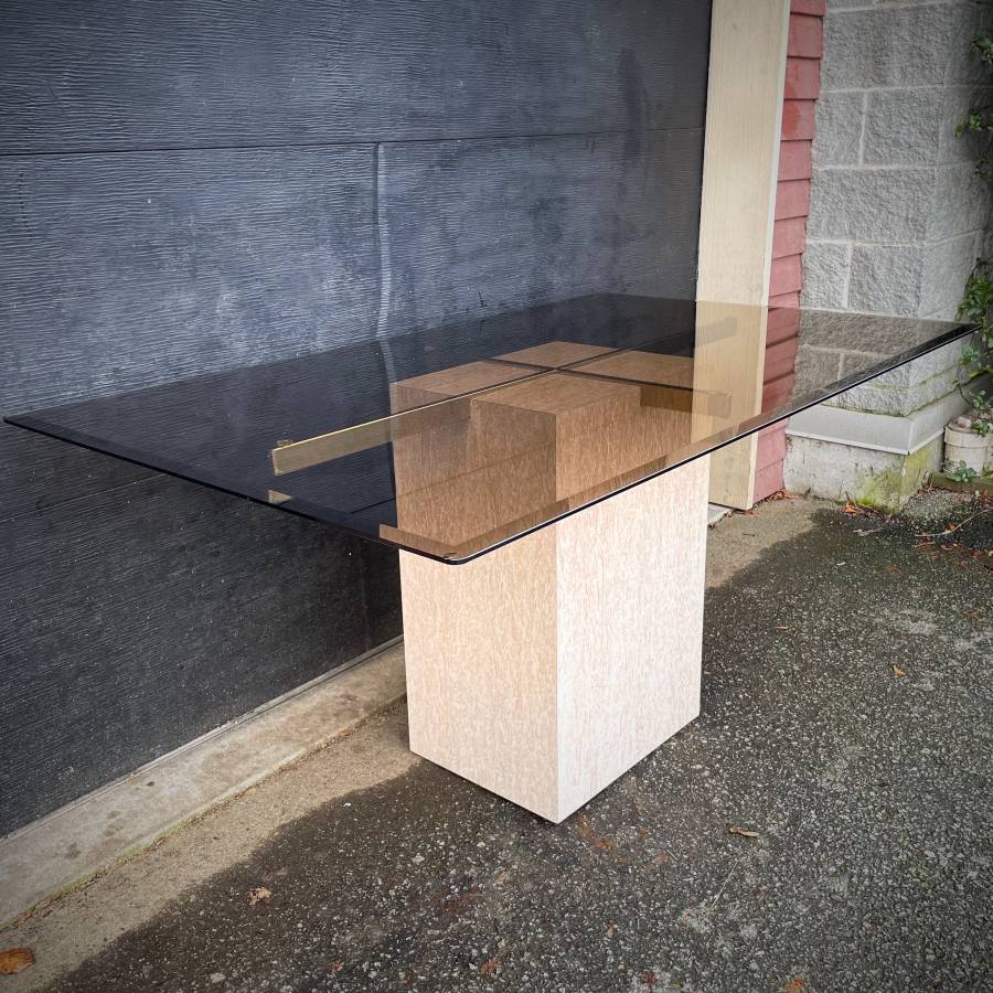 Italian vintage travertine and glass dining table — photograph 2 of 10