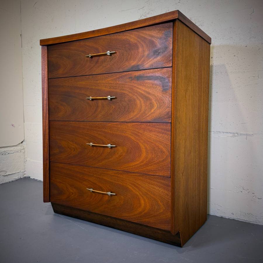 Mid century modern walnut tallboy dresser by Pepplers furniture — photograph 2 of 6