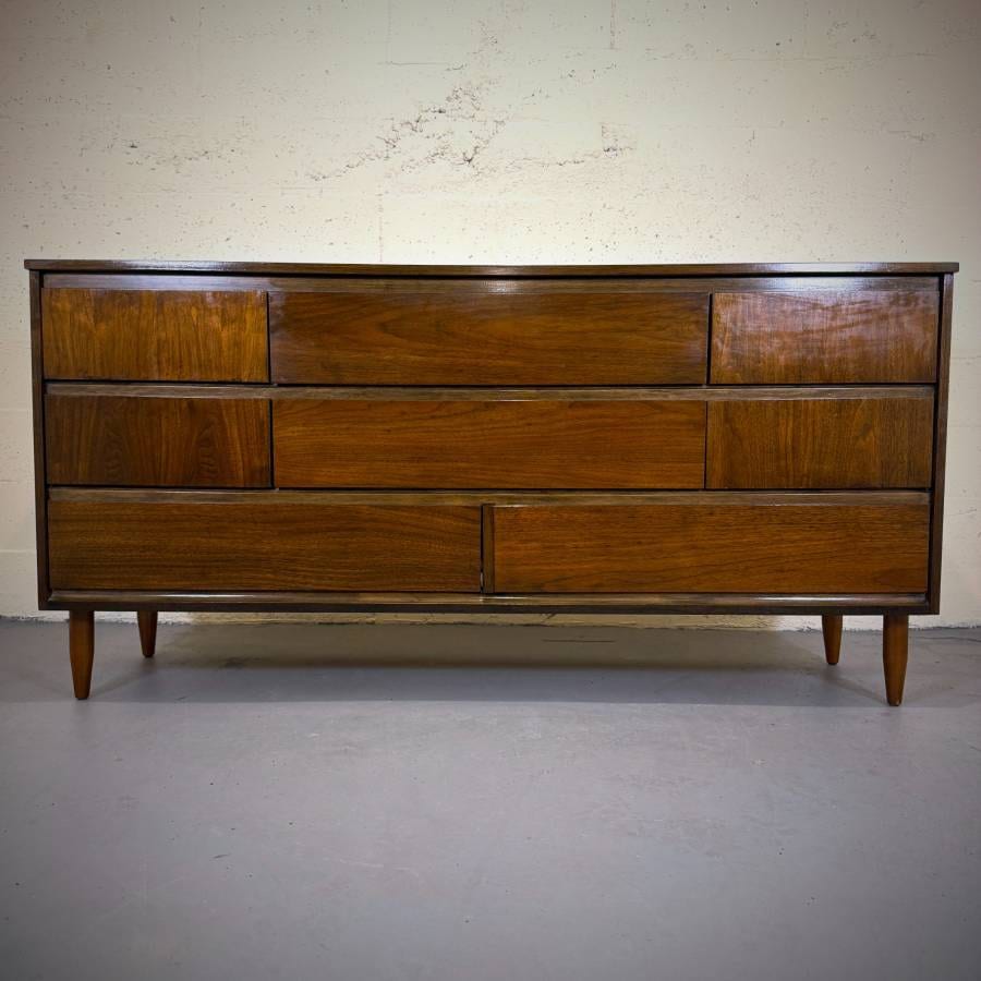 Mid century modern dark walnut 8 drawer dresser — photograph 2 of 7