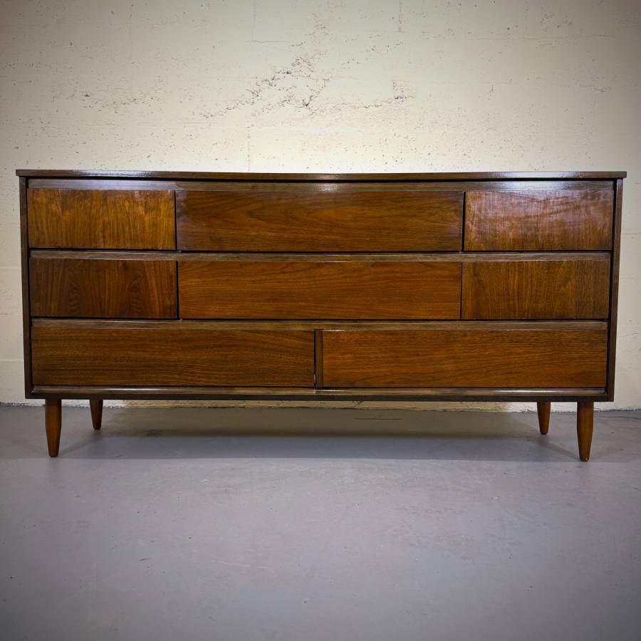 Mid century modern dark walnut 8 drawer dresser — photograph 2 of 7