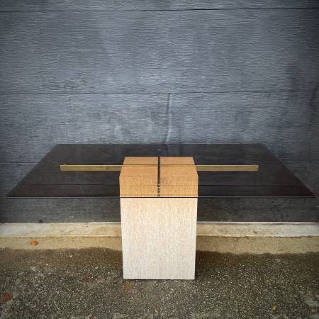 Italian vintage travertine and glass dining table