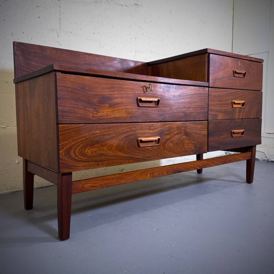 Beautiful solid afromesian teak two tier dresser — photograph 3 of 7