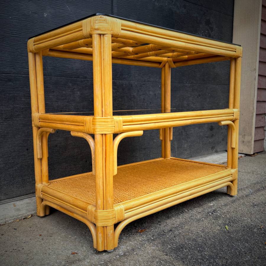 Mid century modern 70s bamboo and glass console table — photograph 3 of 5