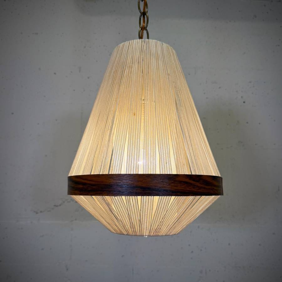 1960s mid century modern teak rope swag lamp — photograph 2 of 5