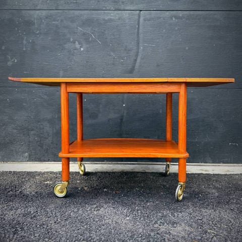 Danish modern teak expandable bar cart