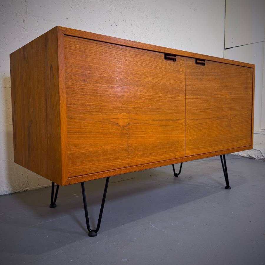 Mid century modern danish bookmatched teak credenza — photograph 2 of 6