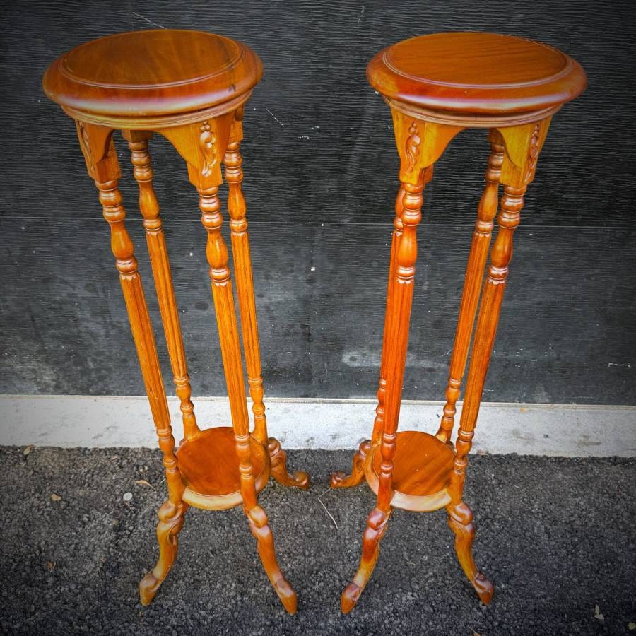 Rare pair of vintage solid mahogany plant stands — photograph 2 of 5