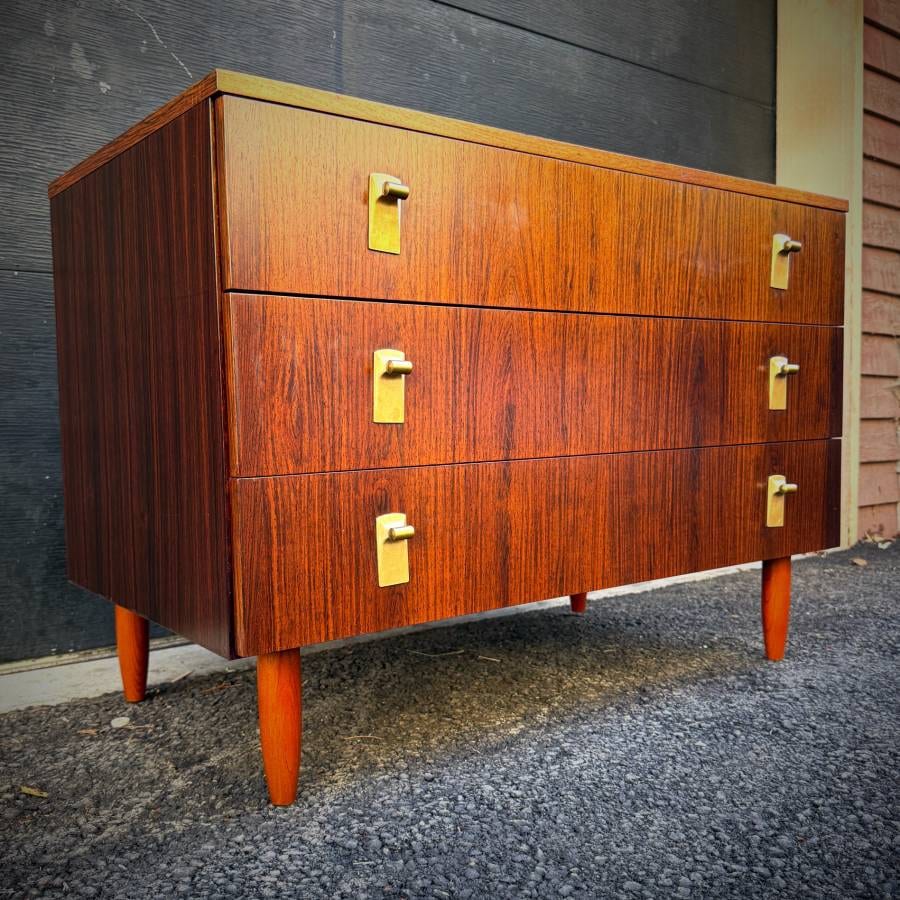 Danish mid century modern compact rosewood 3 drawer dresser — photograph 3 of 6