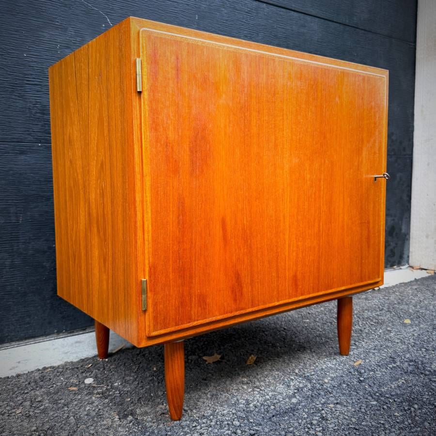 Compact danish mid century modern teak locking cabinet — photograph 3 of 6