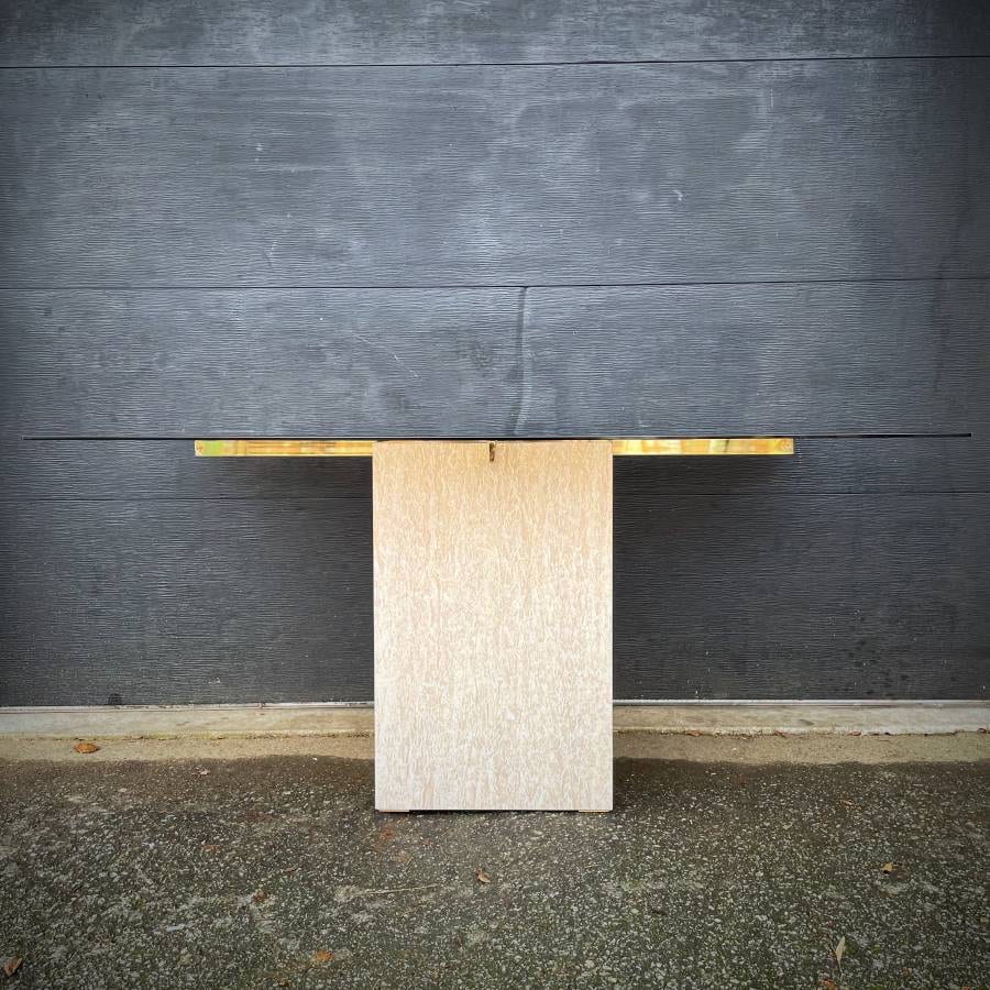 Italian vintage travertine and glass dining table — photograph 6 of 10
