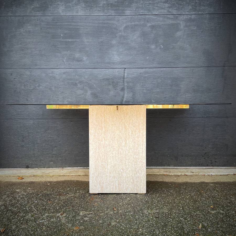 Italian vintage travertine and glass dining table — photograph 6 of 10
