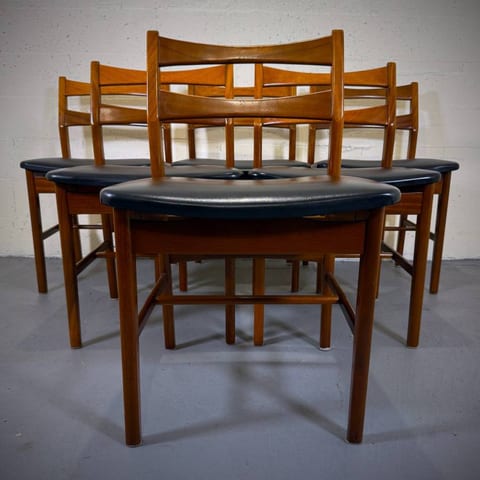 Set of 6 mid century modern teak dining chairs made in UK