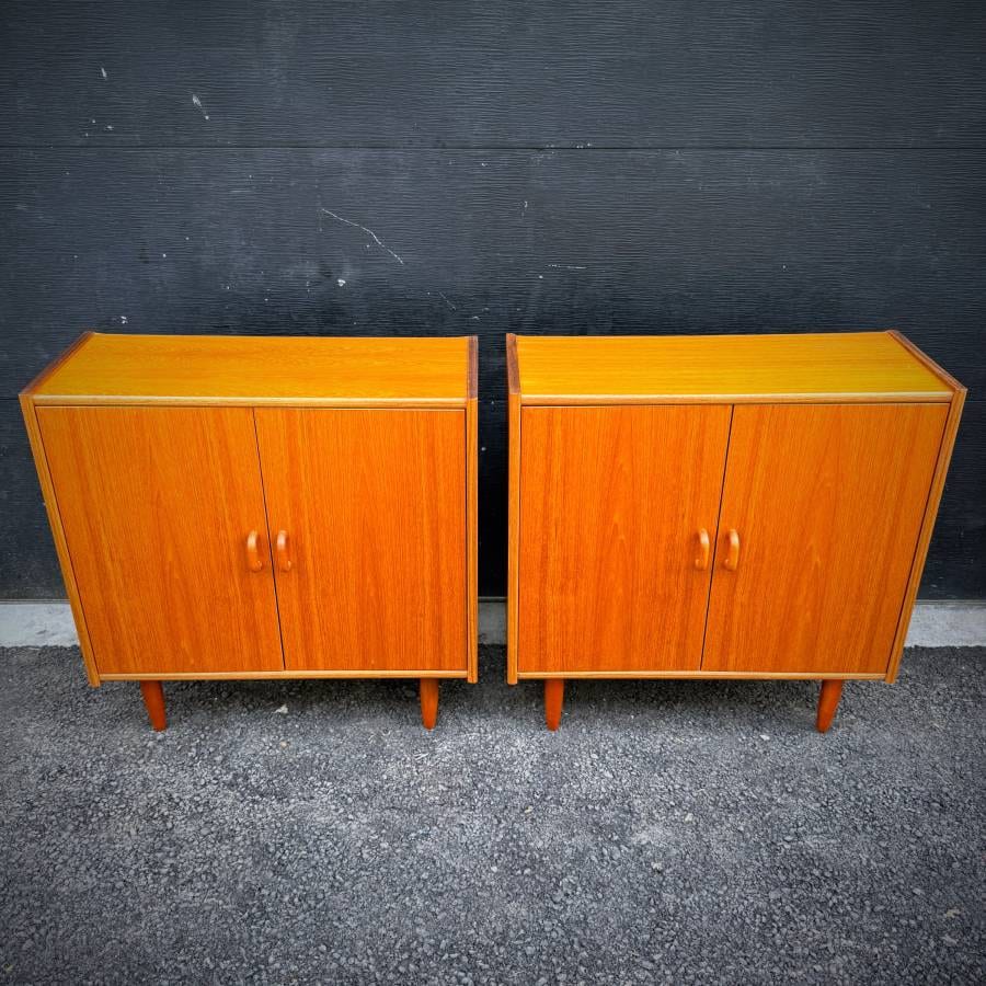 Pair of compact slim profile danish modern teak credenzas — photograph 4 of 6