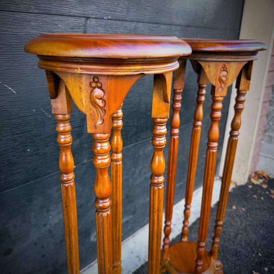 Rare pair of vintage solid mahogany plant stands — photograph 3 of 5