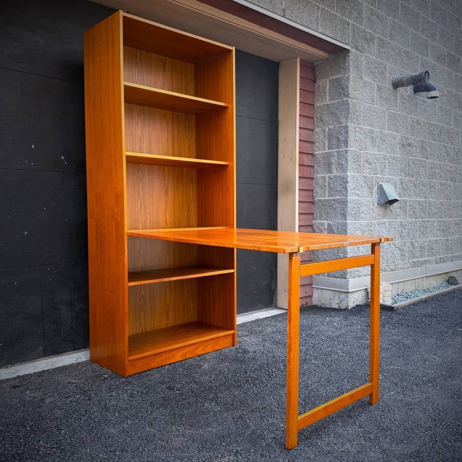 Super rare danish modern teak shelving unit with drop down table — photograph 6 of 8