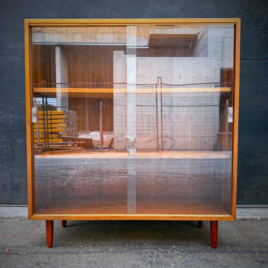 Mid century modern walnut and glass shelving unit — photograph 2 of 6