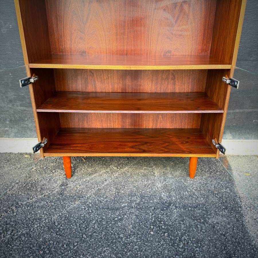 Danish mid century modern rosewood and glass shelving unit — photograph 6 of 6