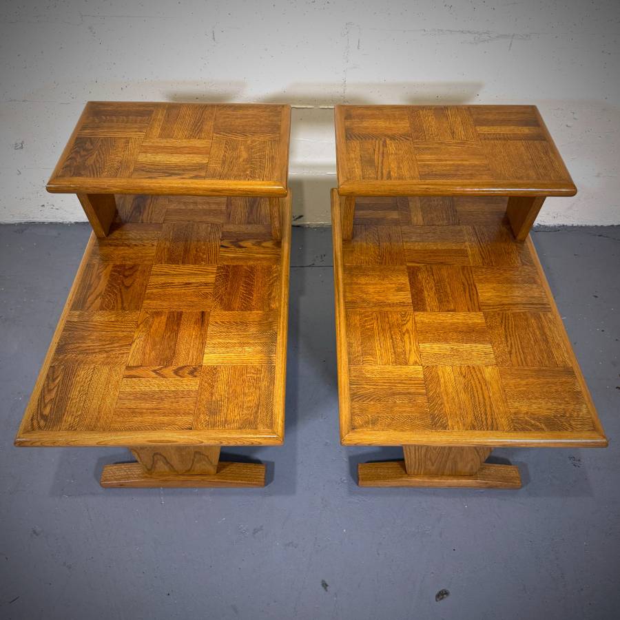 Mid century modern oak side tables — photograph 3 of 6
