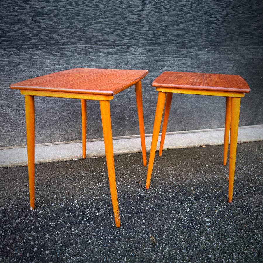 Mid century modern teak nesting tables set of 2 — photograph 2 of 4