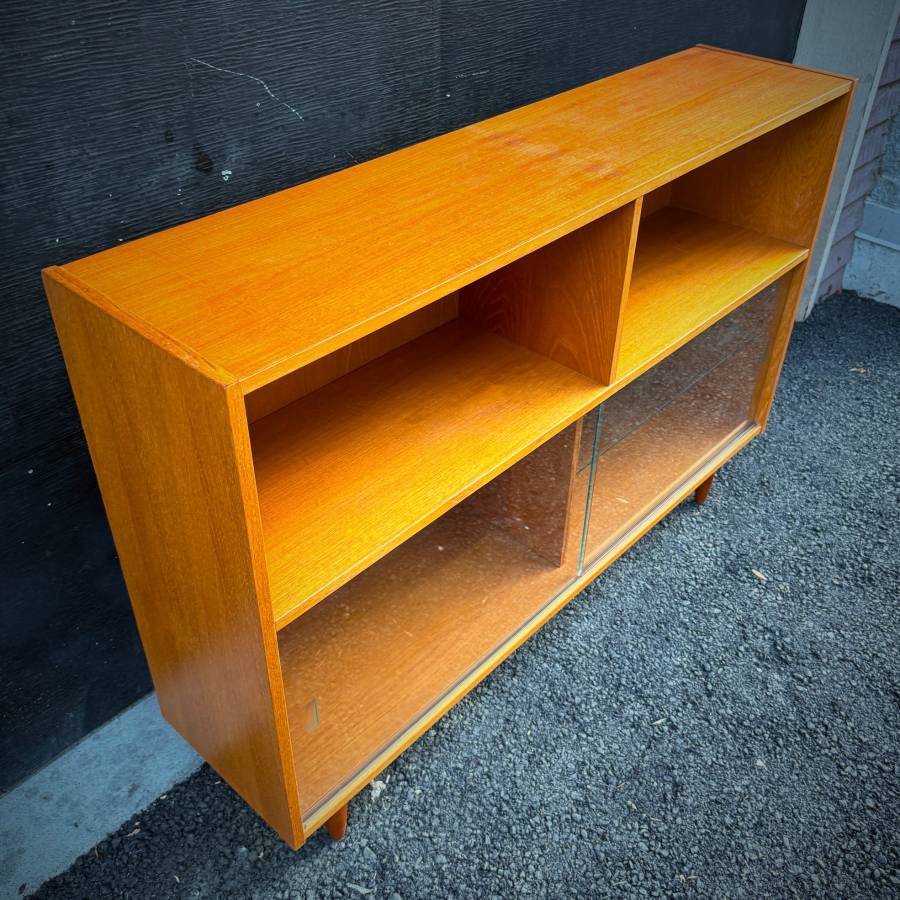 Mid century modern teak and glass credenza with lights — photograph 5 of 6