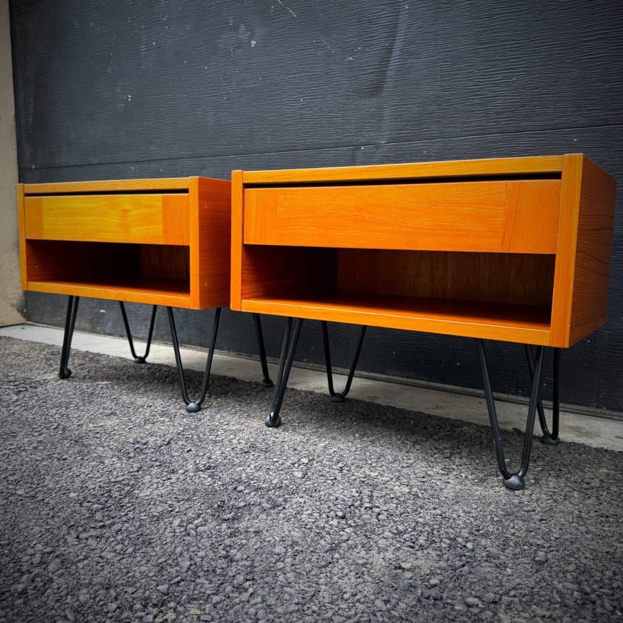 Pair of compact mid century modern atomic teak side tables — photograph 2 of 6
