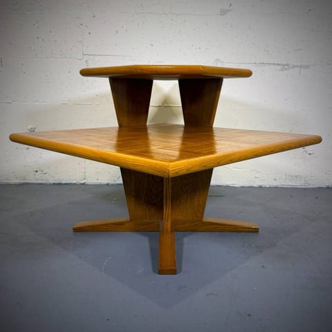 Mid century modern oak two tier side table