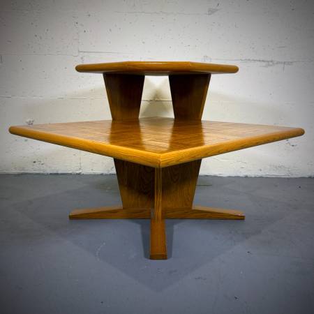 Mid century modern oak two tier side table