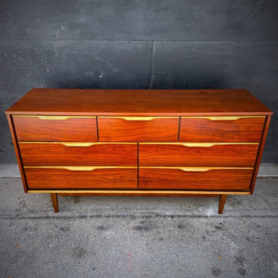 Beautiful mid century modern satin walnut low boy dresser by Vic Art — photograph 4 of 6
