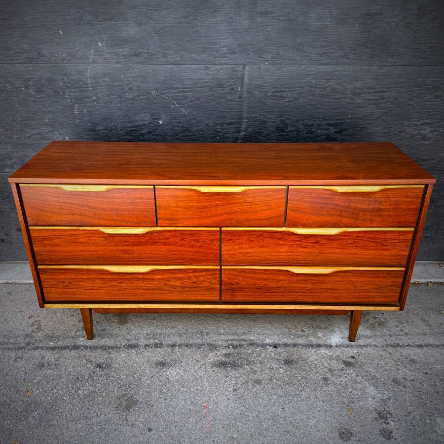 Beautiful mid century modern satin walnut low boy dresser by Vic Art — photograph 4 of 6