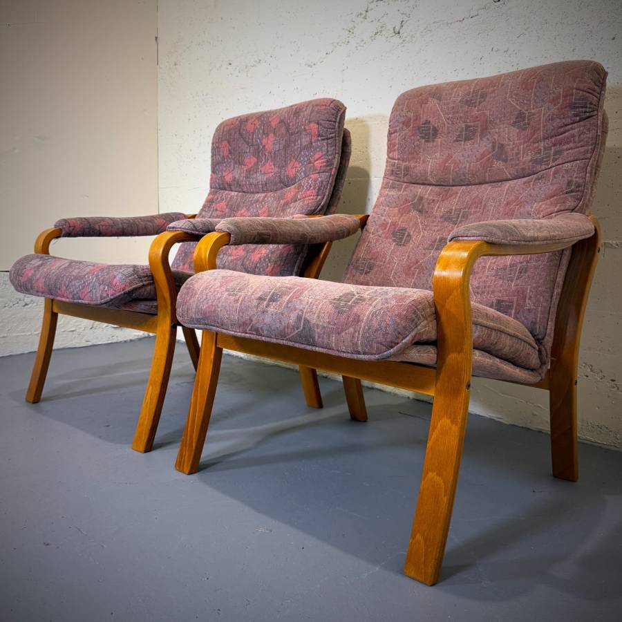 Pair of danish modern teak bentwood lounge chairs — photograph 3 of 9
