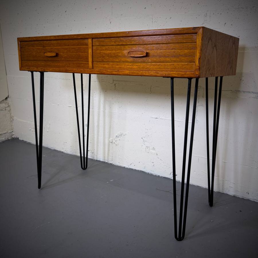 Compact atomic teak mid century modern desk — photograph 2 of 6