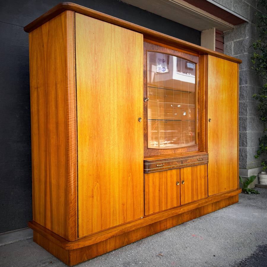 Large mid century modern teak and burled walnut hutch — photograph 2 of 10