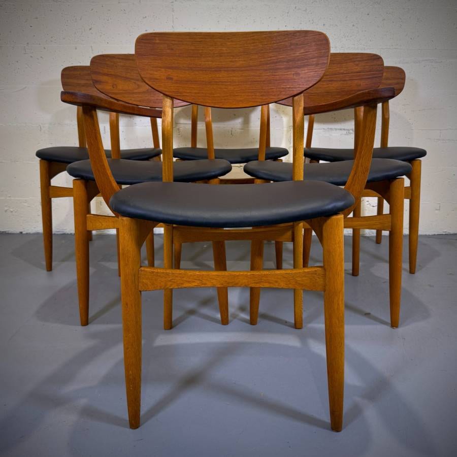 Beautiful set of 6 mcm teak and oak dining chairs — photograph 2 of 12