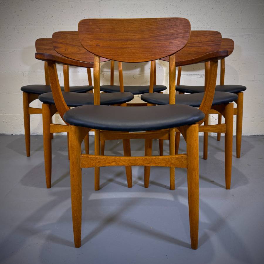 Beautiful set of 6 mcm teak and oak dining chairs — photograph 2 of 12